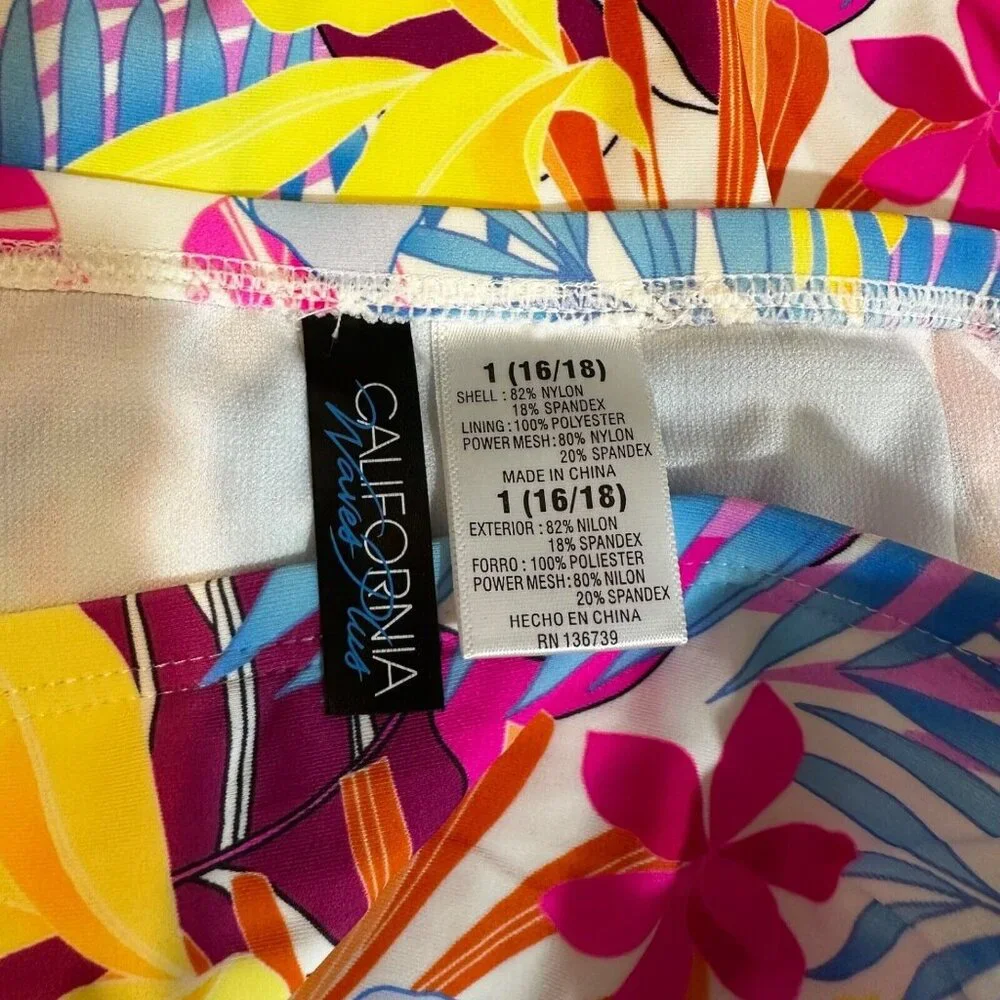 California Waves Plus Size 1 (16/18) Tropical Print High-Waist Bikini Bottom NWT